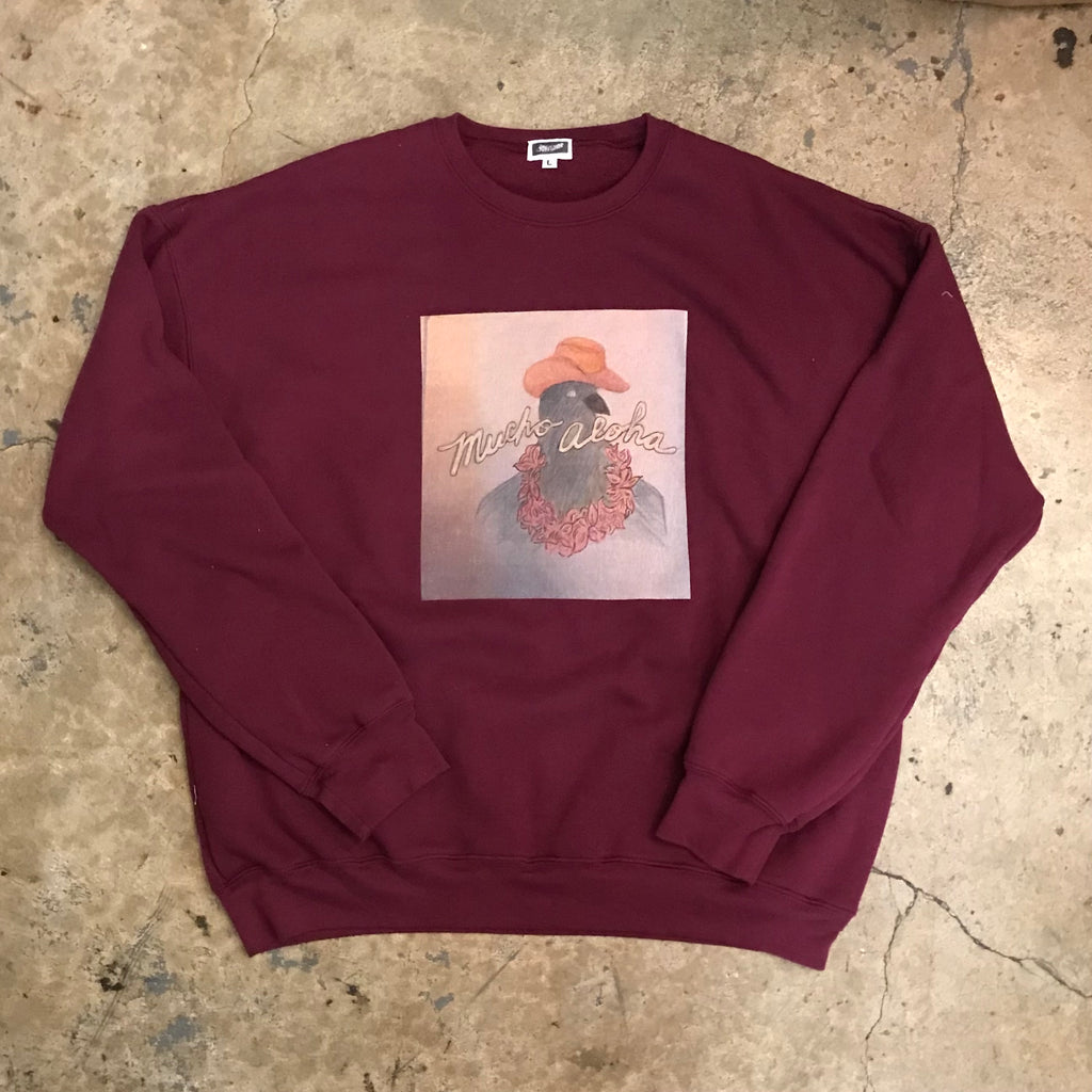 ORANGE HAT PIDGIN W/ LEI CREWNECK HAND DRAWN BY YOKI